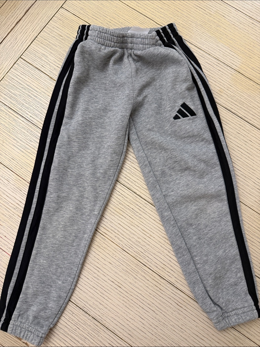 adidas Kids Gray Joggers with Black Stripes